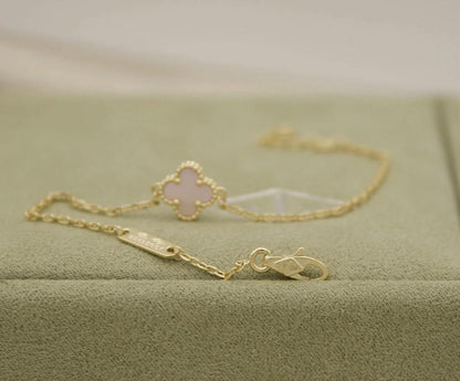Mother of pearl one motif bracelet 18k Gold Plated 925 Sterling 9.5mm sweet mini (w8 vc stamp) #clover Gift
