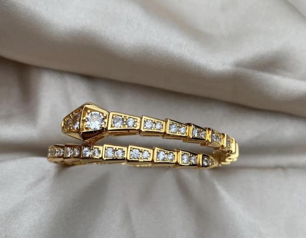 18k gold Snake serpent diamond pave bangle bracelet#clover Gift
