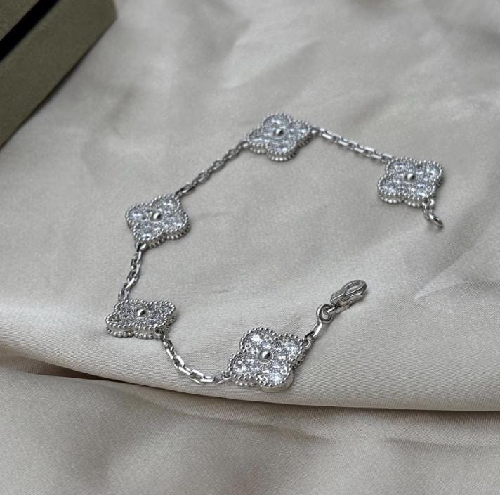 Silver Diamond Clover bracele plated 18k gold plated silver #clover