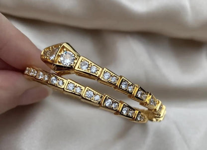 18k gold Snake serpent diamond pave bangle bracelet#clover Gift