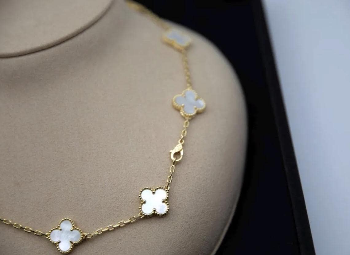 10 motif mother of pearl Clover necklace chain 18k gold plated 925 silver (with vc stamp) #clover Gift