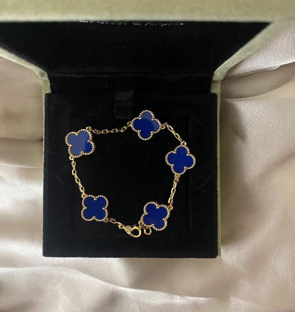 925 silver plated 18k gold Clover Bracelet blue agate #clover Gift