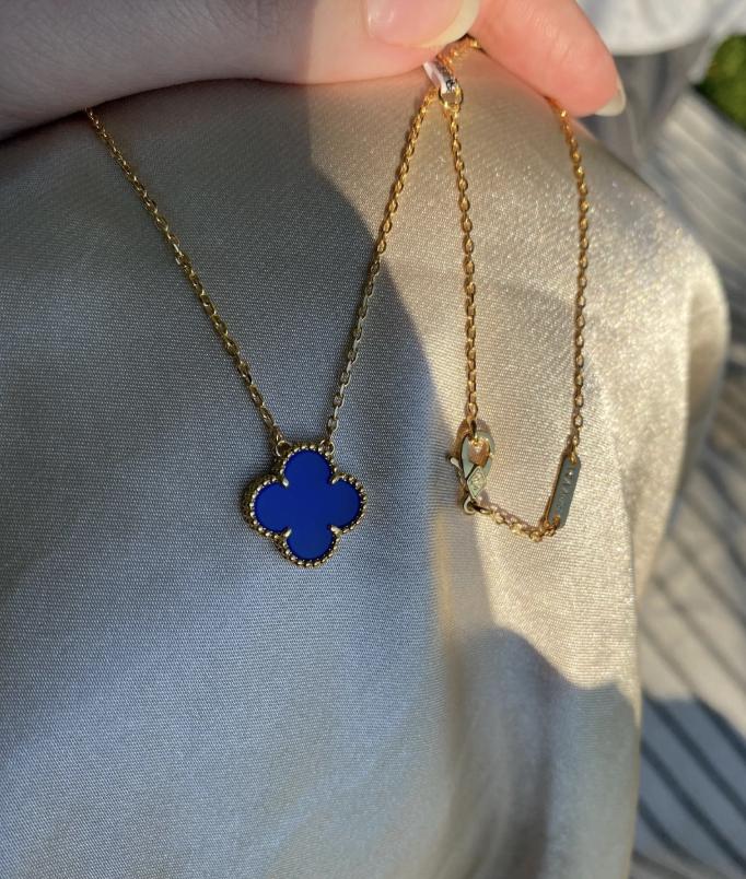Blue agate clover necklace four leaf 18k Gold Plated 925 Sterling (w8 vc stamp) #clover Gift