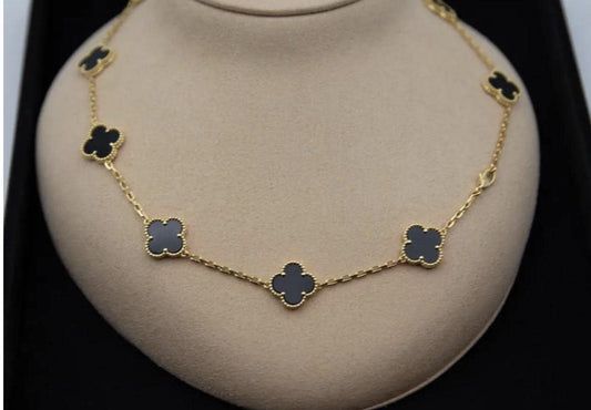 10 motif black natural agate Clover necklace chain 18k gold plated 925 silver