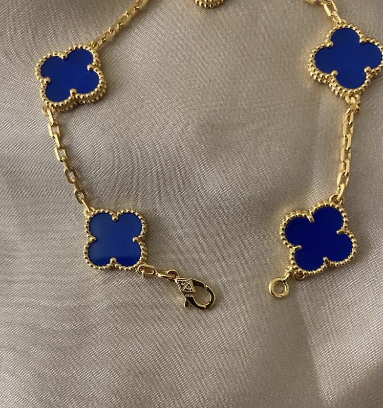 925 silver plated 18k gold Clover Bracelet blue agate #clover Gift