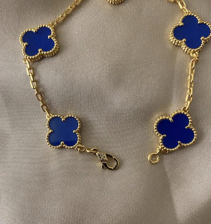 925 silver plated 18k gold Clover Bracelet blue agate #clover Gift