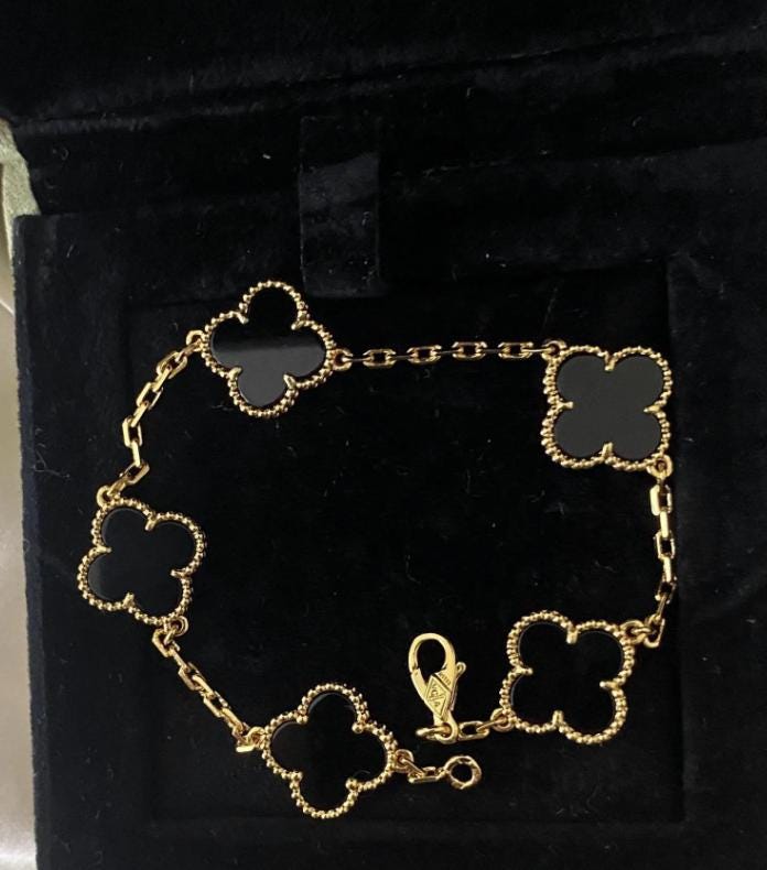 18k Gold black Onyx Clover Bracelet 925 silver #Gift