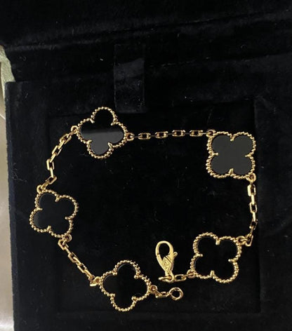 18k Gold black Onyx Clover Bracelet 925 silver #Gift