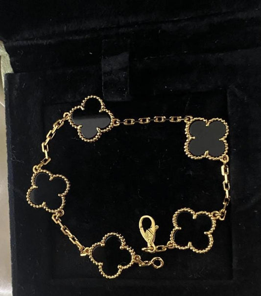 18k Gold black Onyx Clover Bracelet 925 silver #Gift