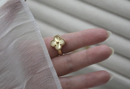 Four leaf guilloche Clover Ring 925 silver 18k gold plated #Gift