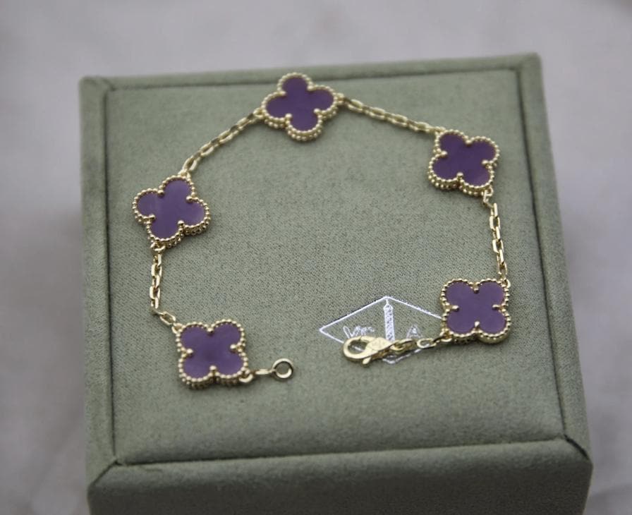 Amethyst Purple Clover bracelet 925 sterling silver w8 18k gold plating