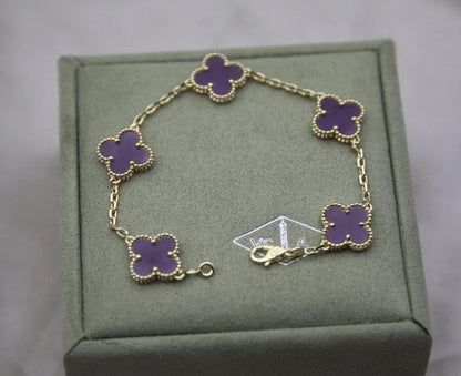 Amethyst Purple Clover bracelet 925 sterling silver w8 18k gold plating