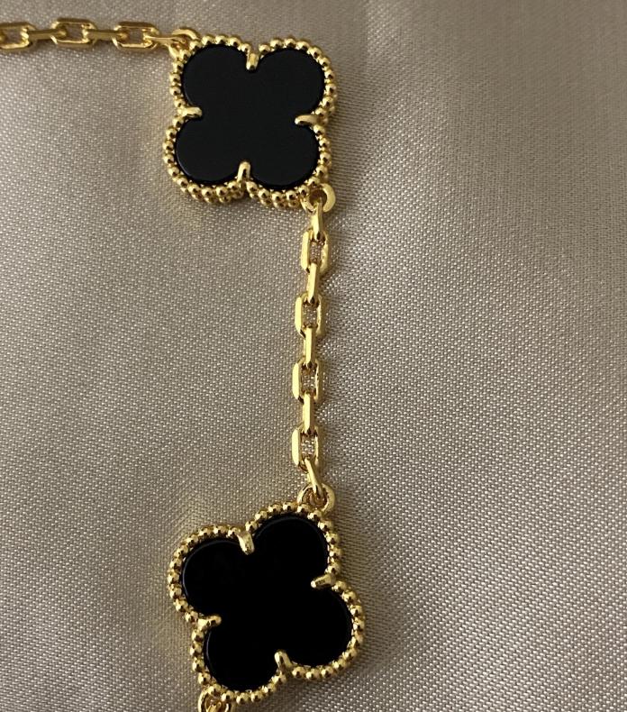 18k Gold black Onyx Clover Bracelet 925 silver #Gift