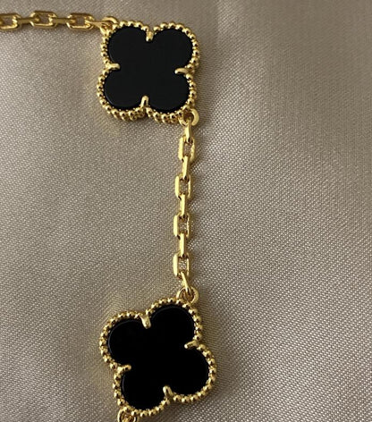 18k Gold black Onyx Clover Bracelet 925 silver #Gift