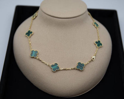 10 motif Green natural malachite Clover necklace chain 18k gold plated 925 silver (with vc stamp)