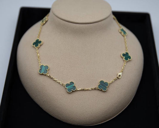 10 motif Green natural malachite Clover necklace chain 18k gold plated 925 silver (with vc stamp)