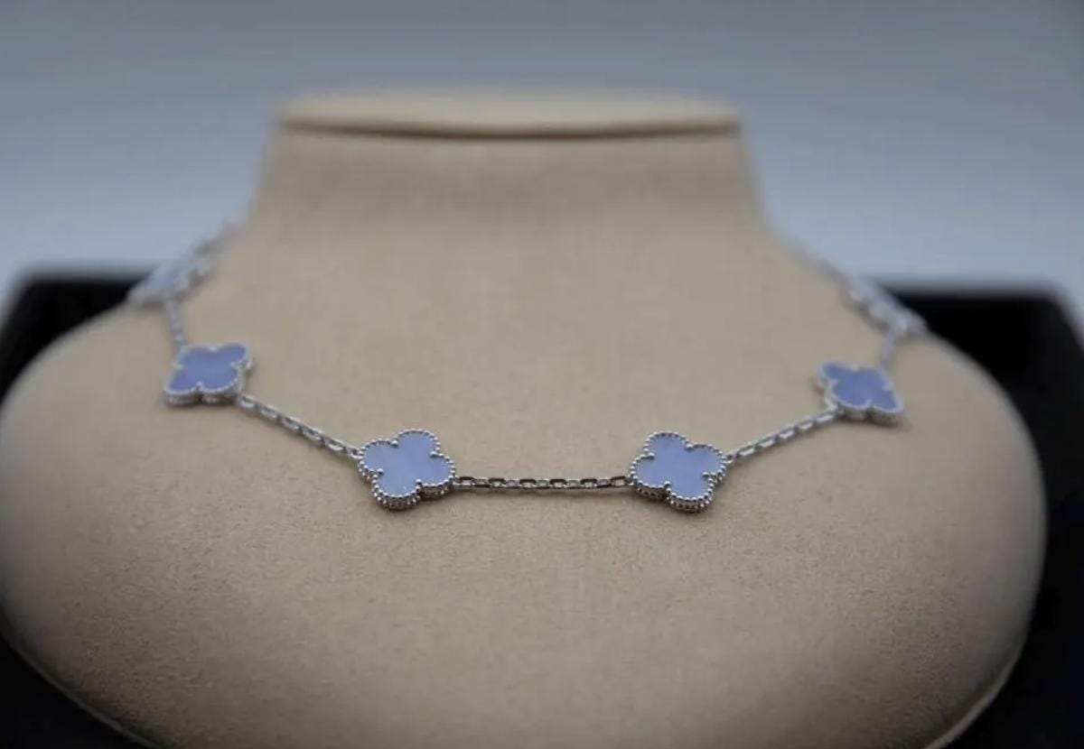 10 motif chalcedony natural Clover necklace chain 18k gold plated 925 silver (with vc stamp) #clover Gift