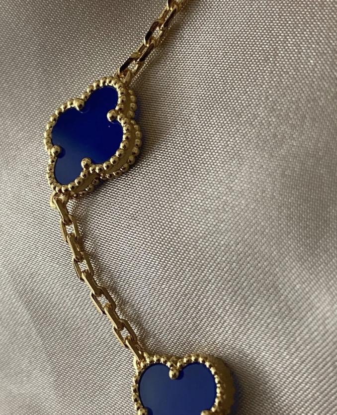 925 silver plated 18k gold Clover Bracelet blue agate #clover Gift