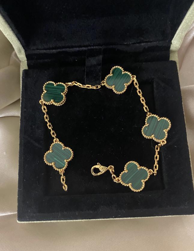 18k gold plated 925 silver malachite green Clover Bracelet