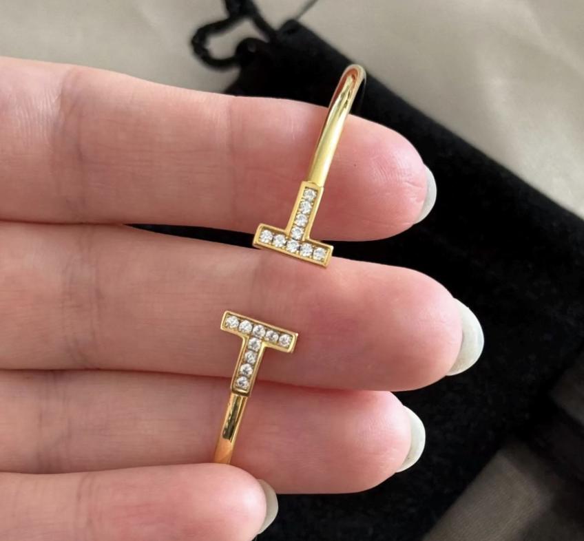 T.T co bracelet - 18k gold plated bracelet - 19cm size adjustable narrow pipe T bracelet#clover Gift