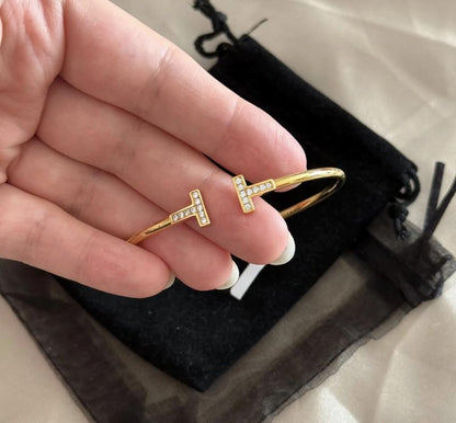 T.T co bracelet - 18k gold plated bracelet - 19cm size adjustable narrow pipe T bracelet#clover Gift