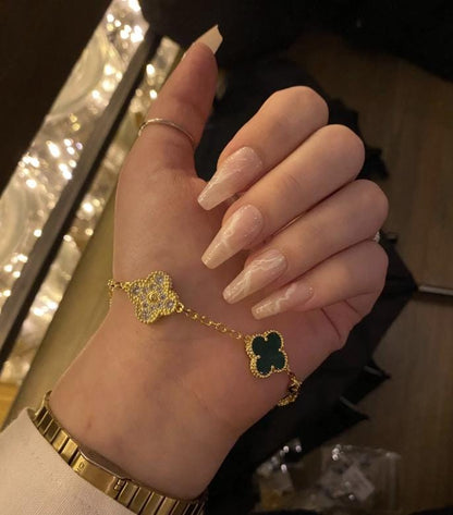 Four leaf Malachite diamond guilloche Clover Bracelet 925 silver 18k gold plated #clover Gift