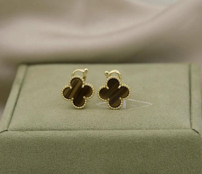 Tiger eye Clover earrings four leaf 18k Gold Plated 925 Sterling (w8 stamp) #clover Gift