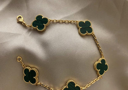 18k gold plated 925 silver malachite green Clover Bracelet