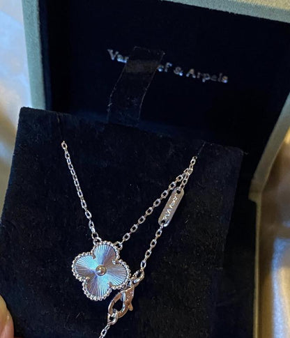Silver fill clover necklace four leaf 18k white Gold Plated 925 Sterling (w8 vc stamp)#clover Gift