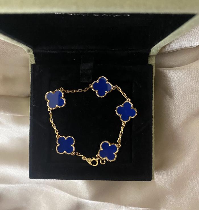 925 silver plated 18k gold Clover Bracelet blue agate #clover Gift