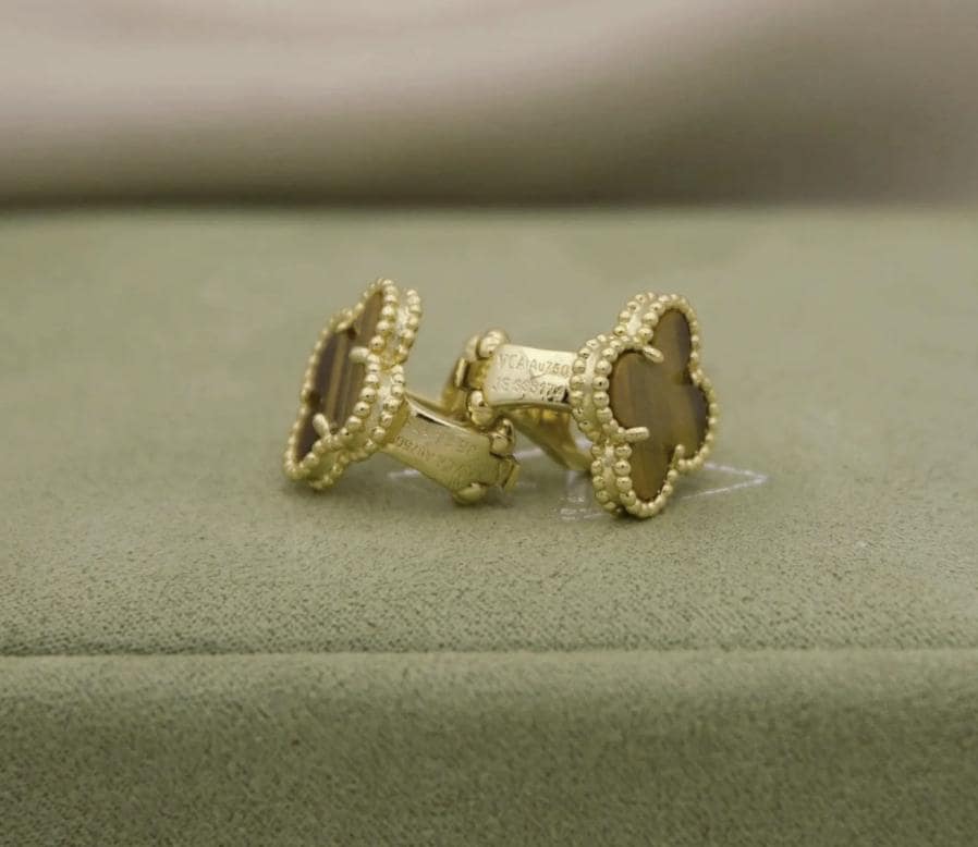 Tiger eye Clover earrings four leaf 18k Gold Plated 925 Sterling (w8 stamp) #clover Gift