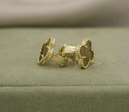 Tiger eye Clover earrings four leaf 18k Gold Plated 925 Sterling (w8 stamp) #clover Gift