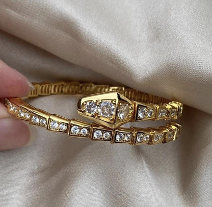 18k gold Snake serpent diamond pave bangle bracelet#clover Gift
