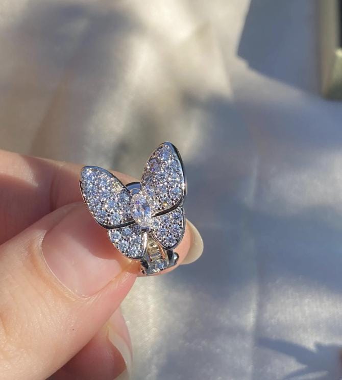 Gold Butterfly pave mismatched earrings 925 silver 18k gold plated #gift