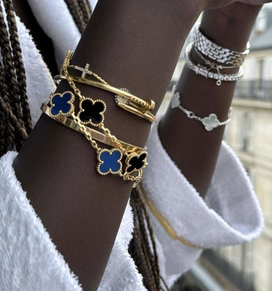 18k Gold black Onyx Clover Bracelet 925 silver #Gift