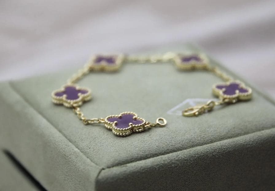 Amethyst Purple Clover bracelet 925 sterling silver w8 18k gold plating