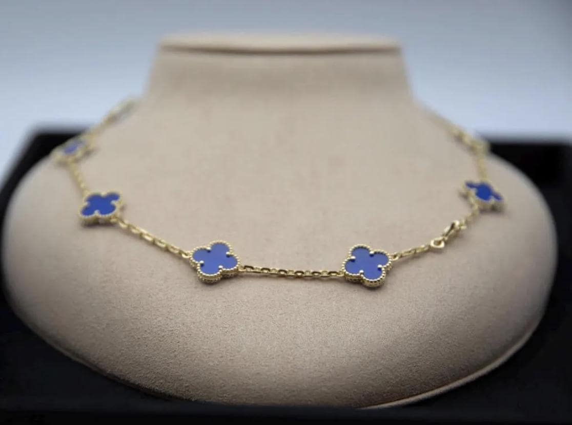 10 motif blue agate Clover necklace chain 18k gold plated 925 silver (with vc stamp) #clover Gift