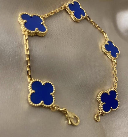 925 silver plated 18k gold Clover Bracelet blue agate #clover Gift