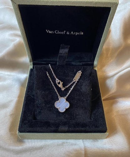 Chalcedony necklace four leaf clover 18k Gold Plated 925 Sterling (w8 vc stamp)#clover Gift