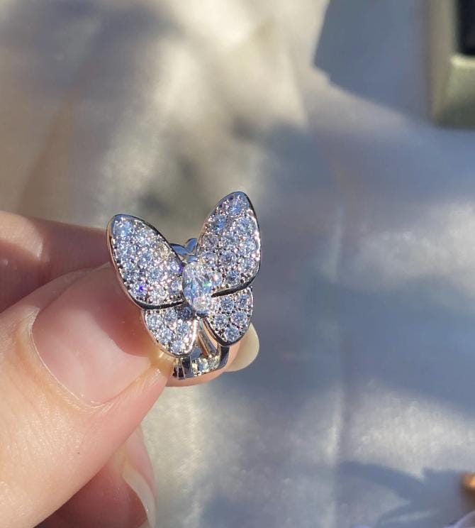 Gold Butterfly pave mismatched earrings 925 silver 18k gold plated #gift