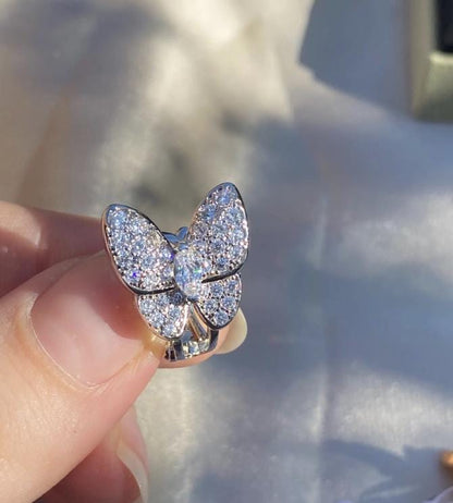 Gold Butterfly pave mismatched earrings 925 silver 18k gold plated #gift
