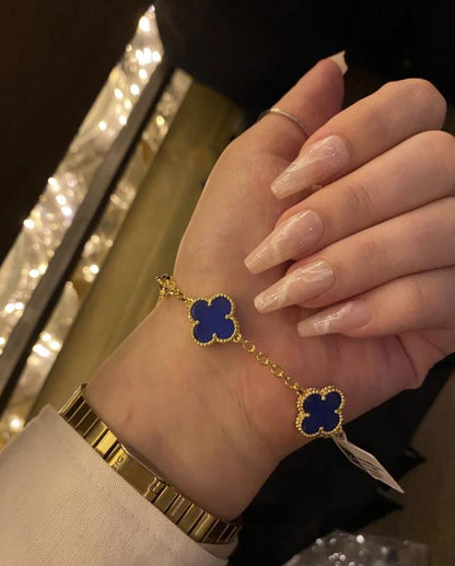 18k Gold blue agate Clover Bracelet #clover Gift