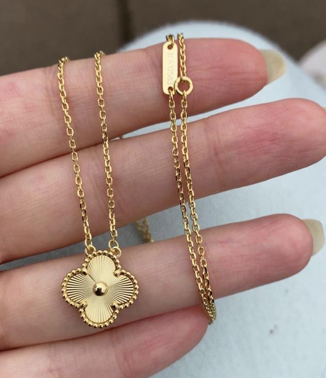 Four leaf Gold fill guilloche Clover necklace 925 silver 18k gold plated #clover #Gift #mothersday