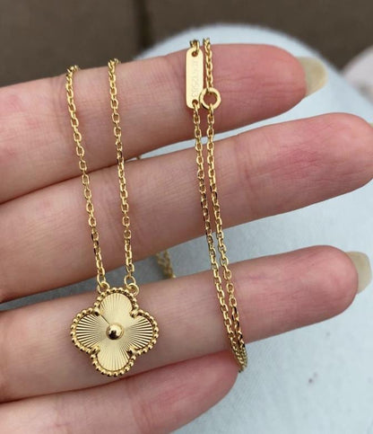 Four leaf Gold fill guilloche Clover necklace 925 silver 18k gold plated #clover #Gift #mothersday