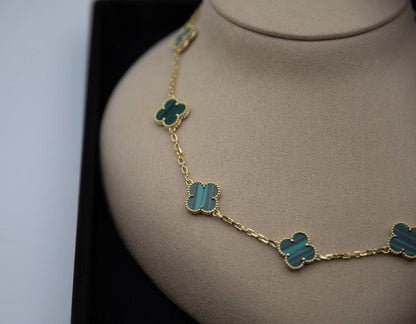10 motif Green natural malachite Clover necklace chain 18k gold plated 925 silver (with vc stamp)