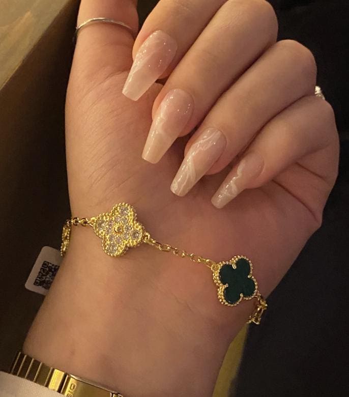 Four leaf Malachite diamond guilloche Clover Bracelet 925 silver 18k gold plated #clover Gift
