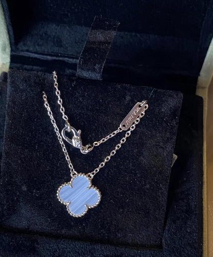 Chalcedony necklace four leaf clover 18k Gold Plated 925 Sterling (w8 vc stamp)#clover Gift