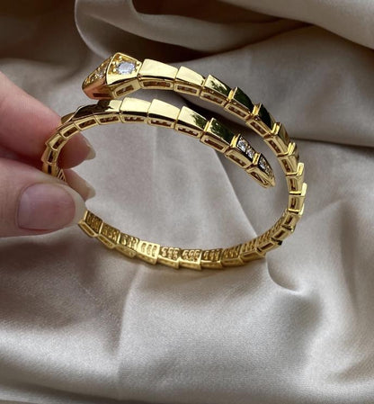 18k Gold Plated silver paved diamond Serpenti Snake Bracelet - Adjustable 19cm