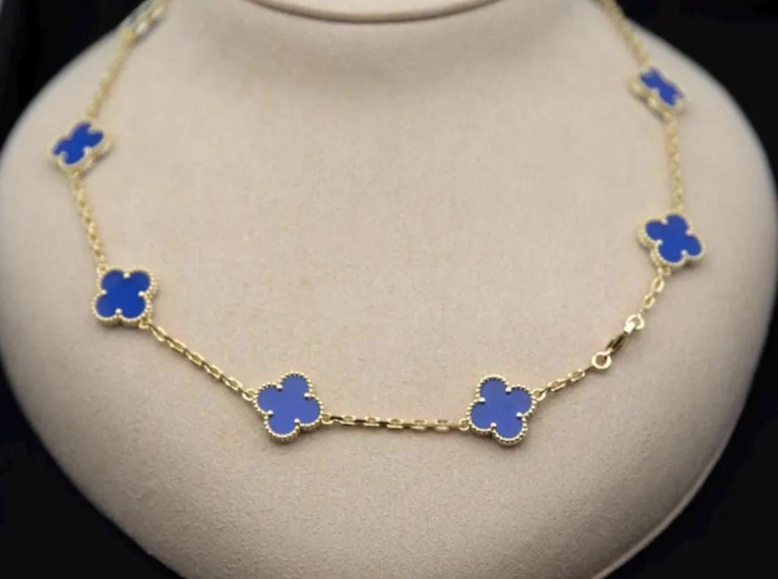 10 motif blue agate Clover necklace chain 18k gold plated 925 silver (with vc stamp) #clover Gift