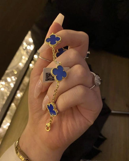 18k Gold blue agate Clover Bracelet #clover Gift